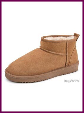 Genuine Suede Winter Snow Boots Faux Fur Lined Ankle Pull-On